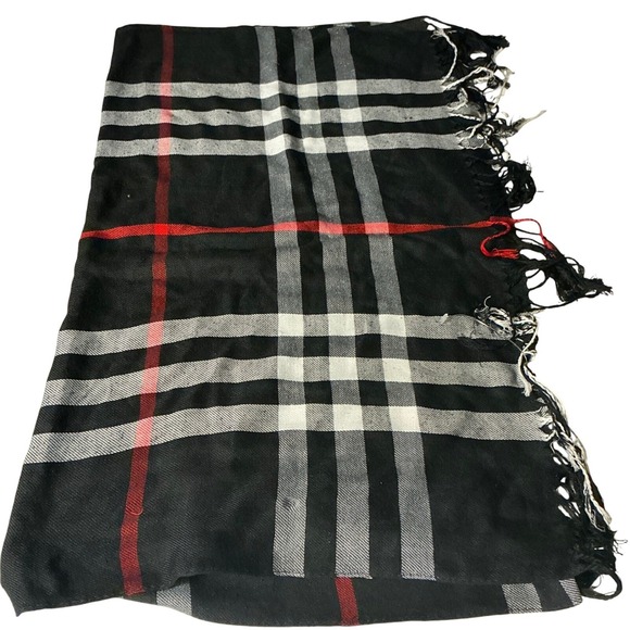 Accessories - Black Plaid Scarf Wrap Shawl Fringed Blanket Cozy Warm Winter